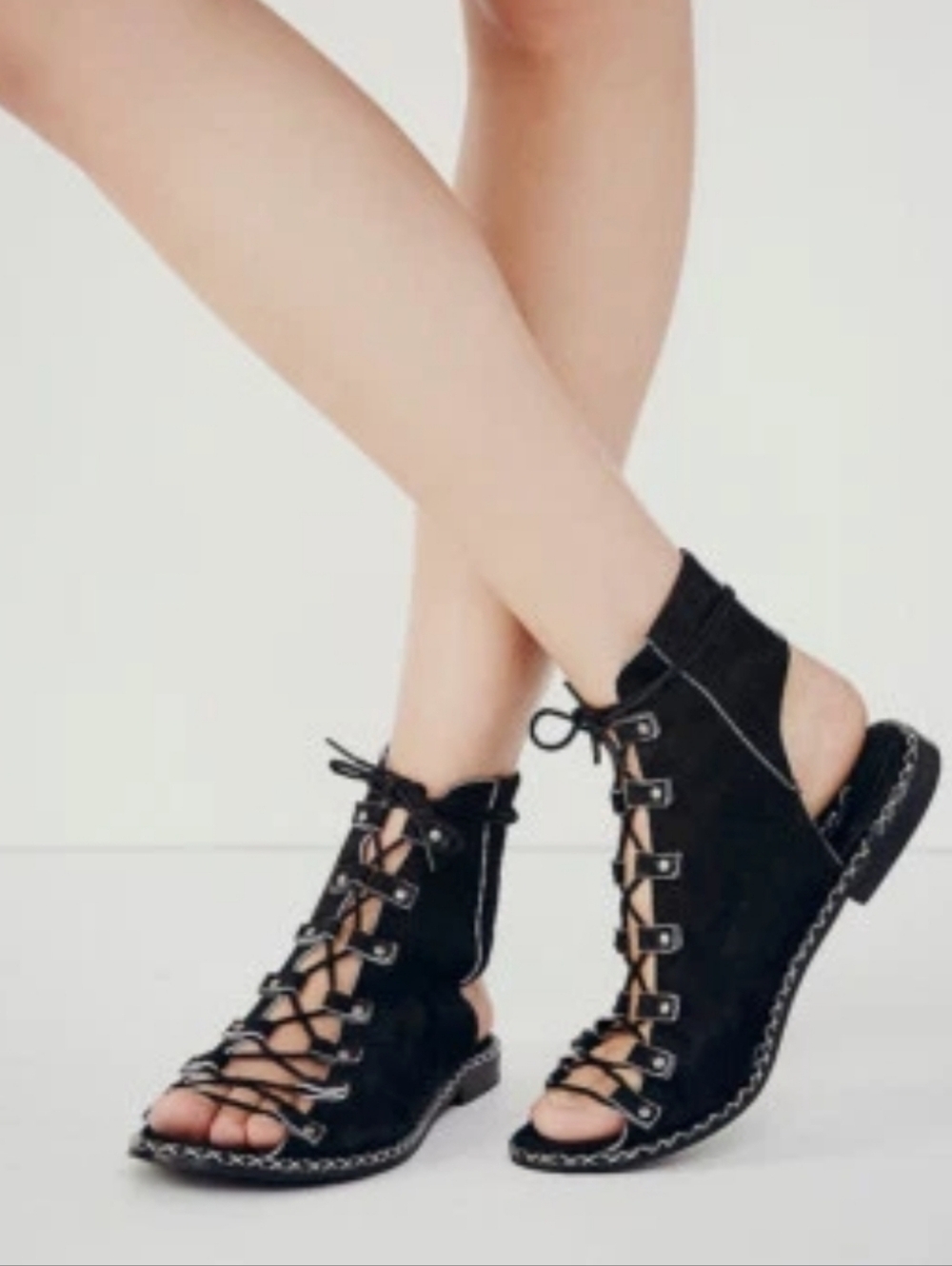 Free People Edgewater Lace Up Sandal size 6.5 MSRP: $168 Black Leather - Picture 2 of 15